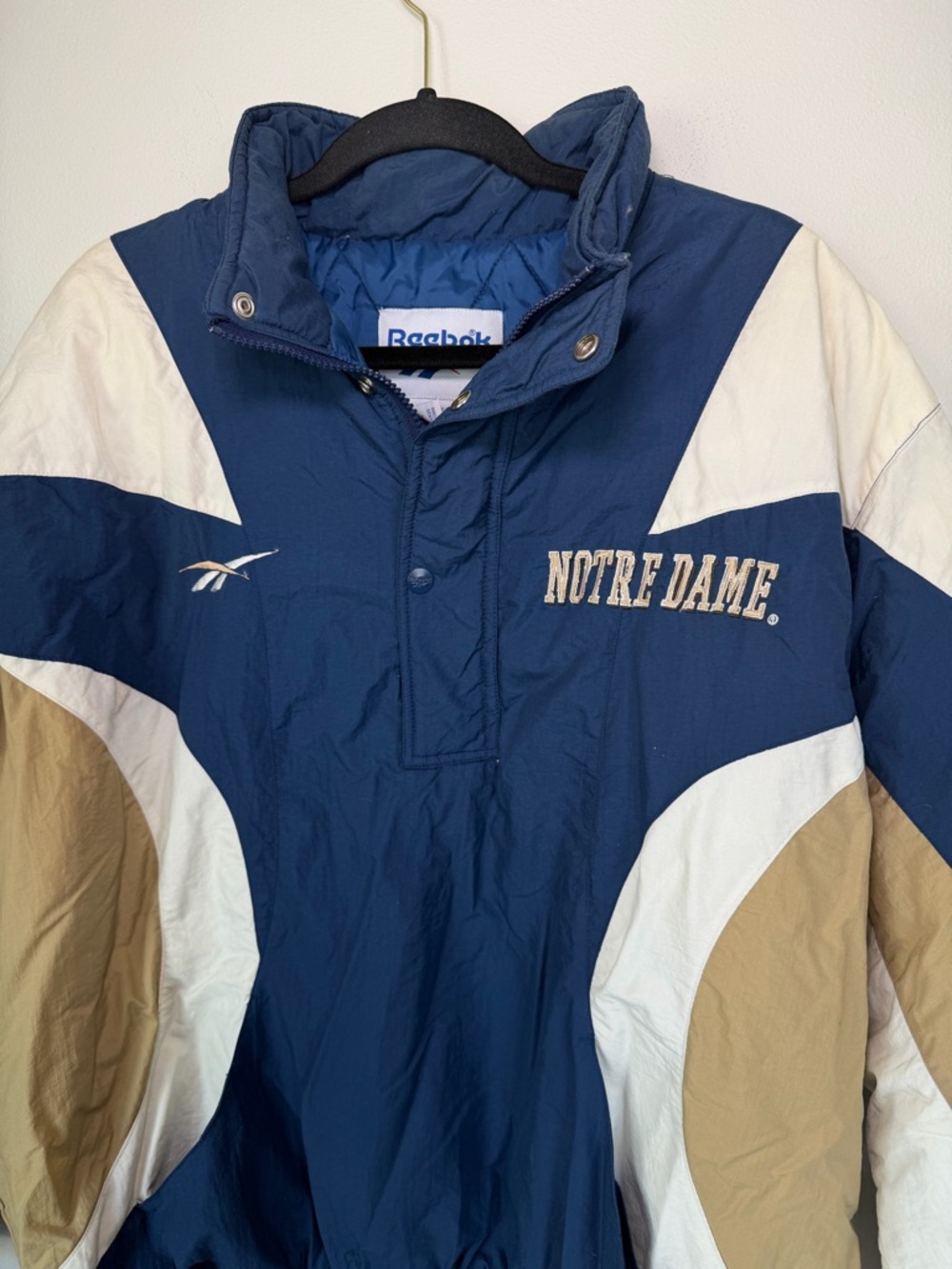 Vintage Reebok Notre Dame Irish Color Block Windbreaker Puffer Jacket - Picture 2 of 9